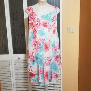 Signature by Robbie Bee Ladies Beautiful Pink Floral Handkerchief Tiered Dress